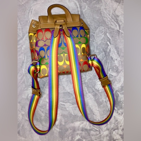 Coach Pennie Backpack in Brown with Rainbow Signature Logo - Picture 3 of 7